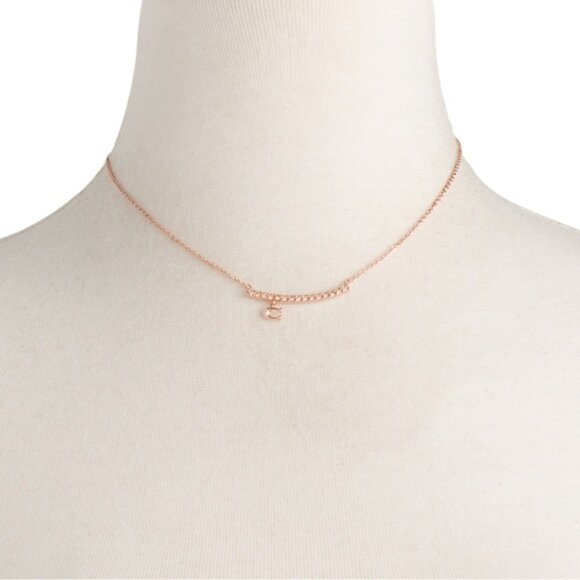 NWT COACH Signature Pave Bar Charm Frontal Necklace Rose Gold w/Crystals 91431 - Picture 1 of 6